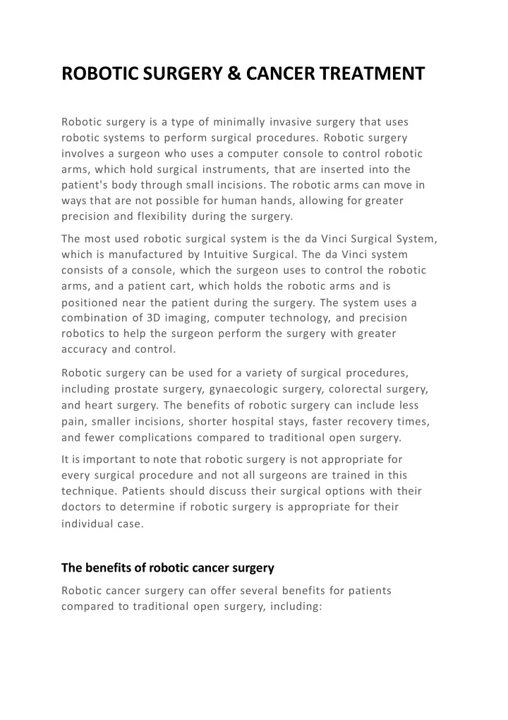 robotic surgery cancer treatment