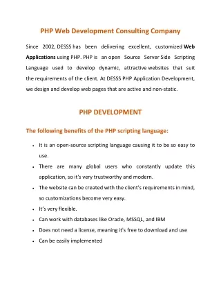 PHP Web Development Consulting Company