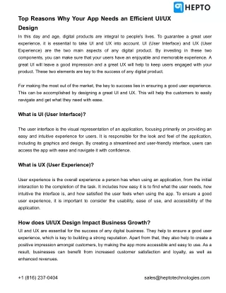 Top Reasons Why Your App Needs an Efficient Ul UX Design