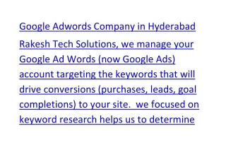Google Adwords Company in Hyderabad