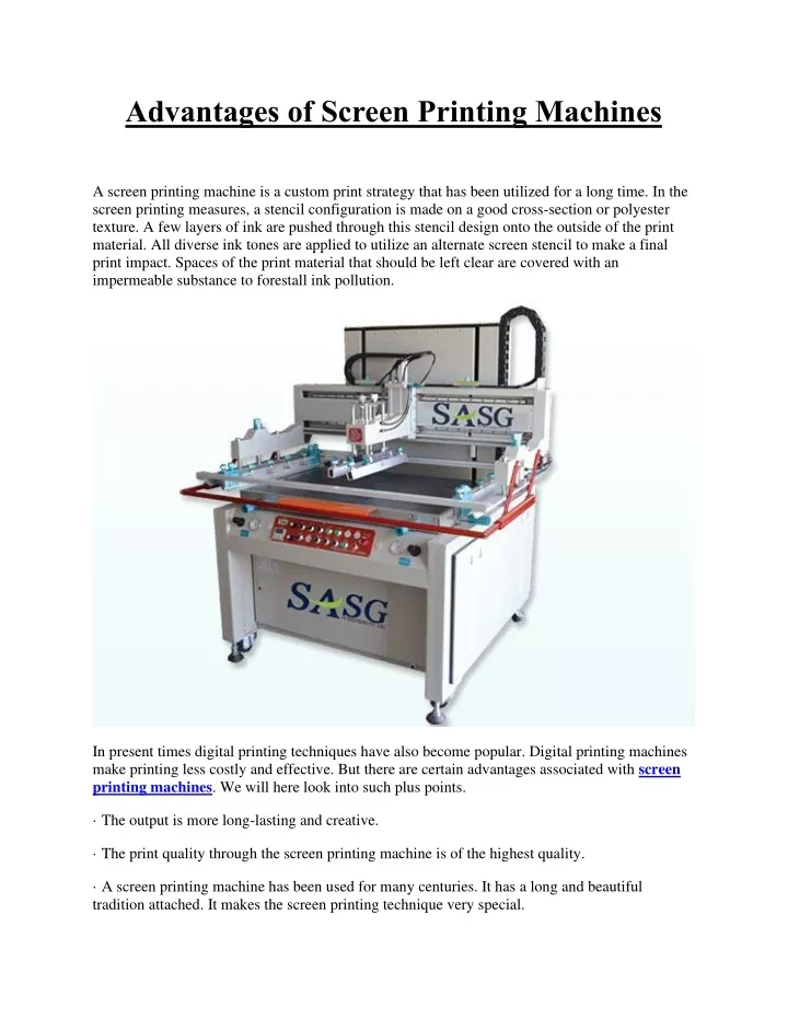 advantages of screen printing machines