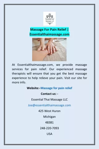 Massage For Pain Relief | Essentialthaimassage.com