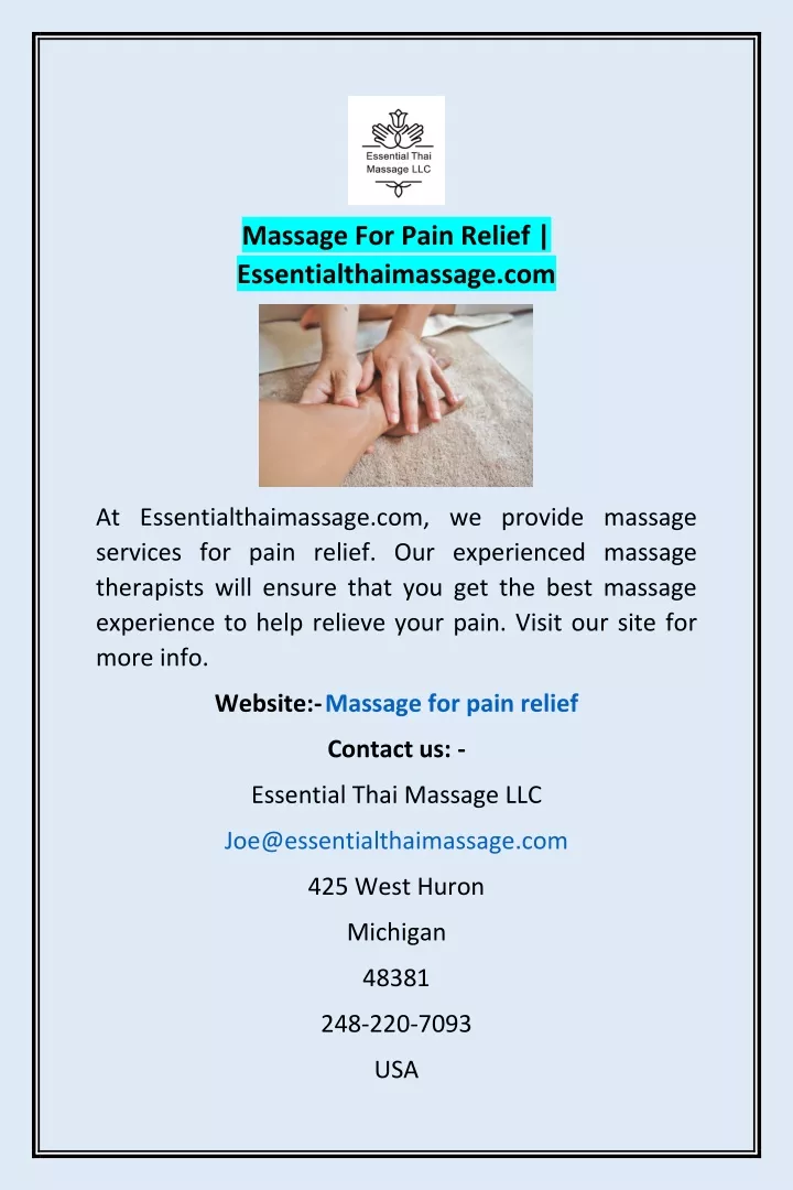 massage for pain relief essentialthaimassage com