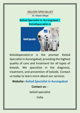Keliod Specialist In Aurangabad | Keloidspecialist.in