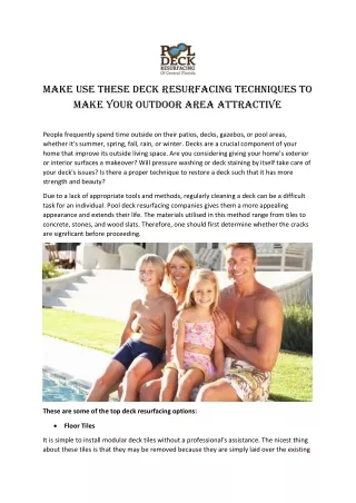 Make Use These Deck Resurfacing Techniques to Make Your Outdoor Area Attractive