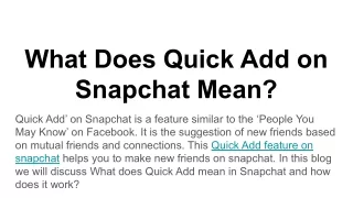 What Does Quick Add on Snapchat Mean_
