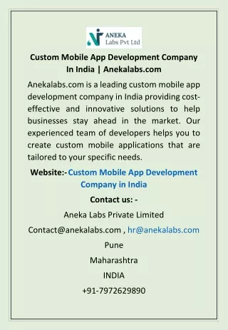 Custom Mobile App Development Company In India | Anekalabs.com