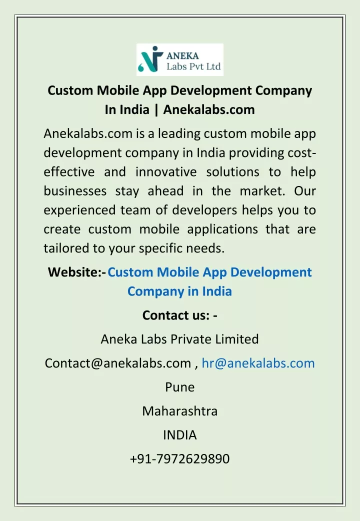 custom mobile app development company in india