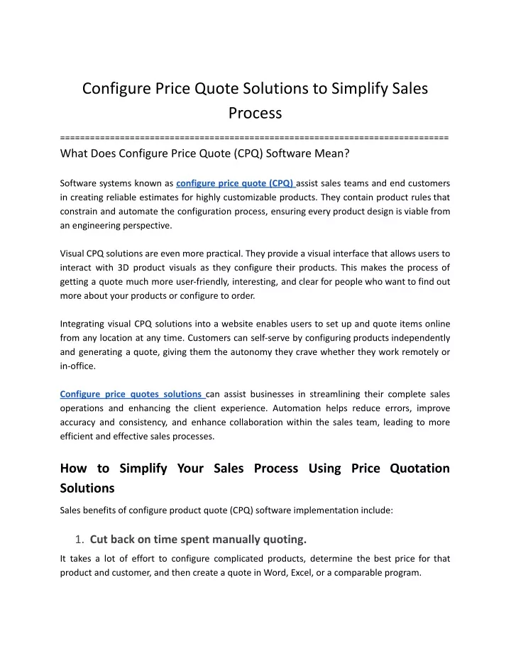 configure price quote solutions to simplify sales