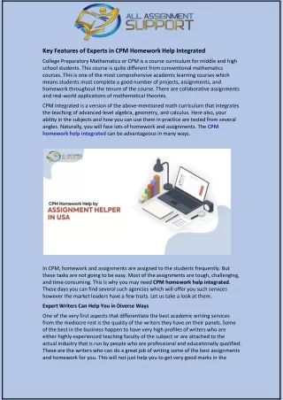 key features of experts in cpm homework help