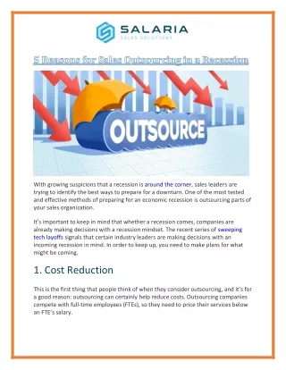 5 Reasons for Sales Outsourcing in a Recession