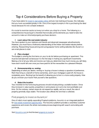 Top 4 Considerations Before Buying a Property