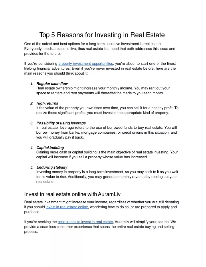 top 5 reasons for investing in real estate