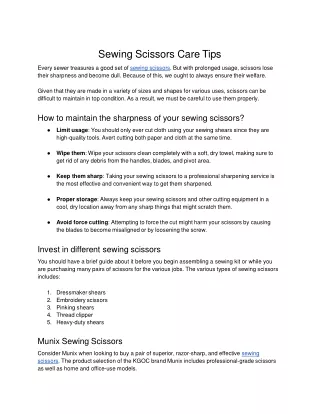 Sewing Scissors Care Tips