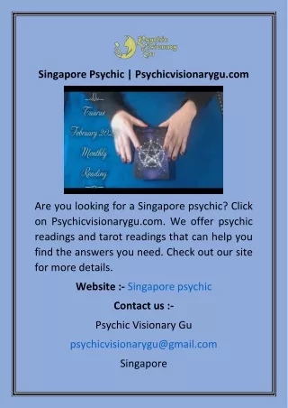 Singapore Psychic  Psychicvisionarygu