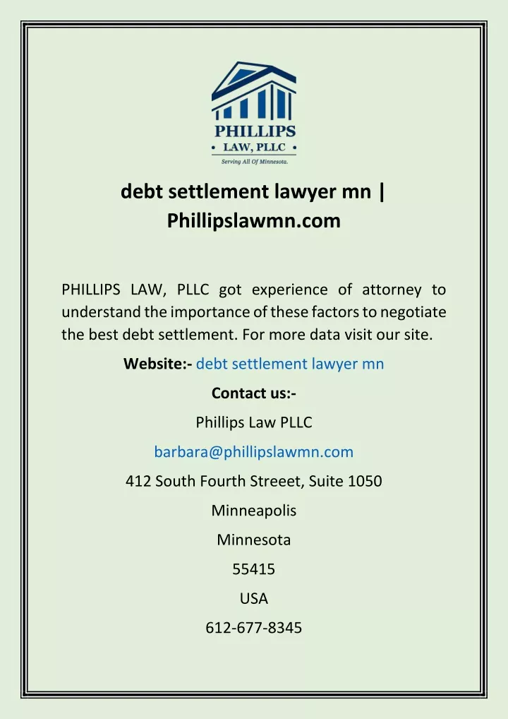 debt settlement lawyer mn phillipslawmn com