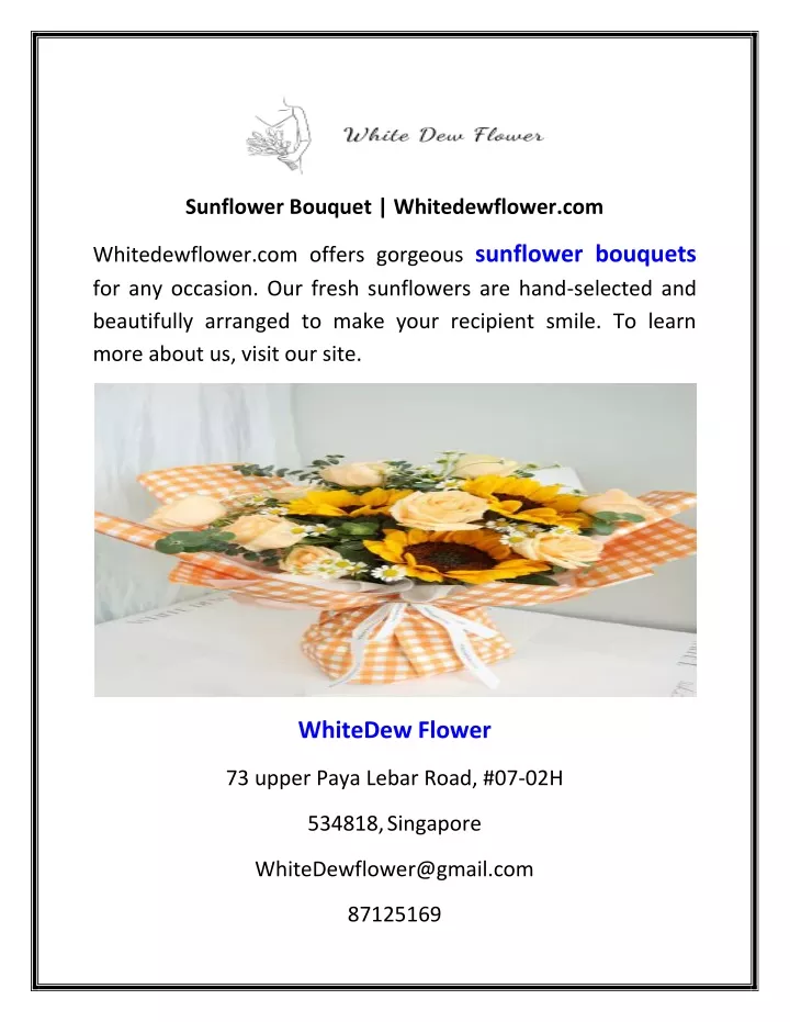 sunflower bouquet whitedewflower com