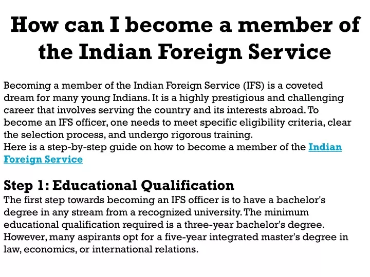 how can i become a member of the indian foreign service