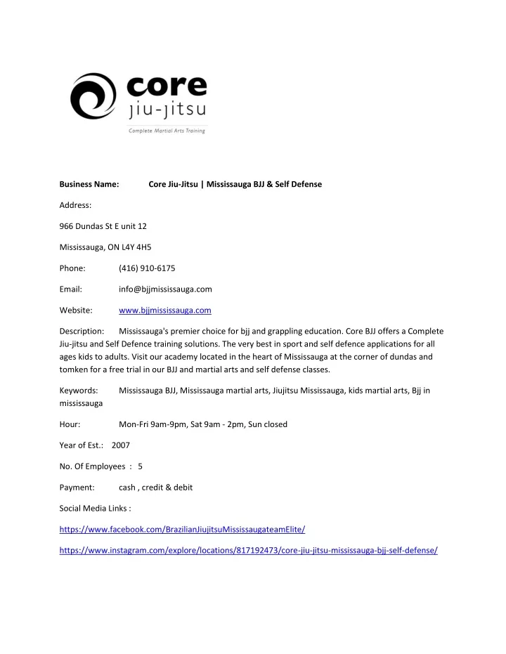PPT Core JiuJitsu Mississauga BJJ & Self Defense PowerPoint