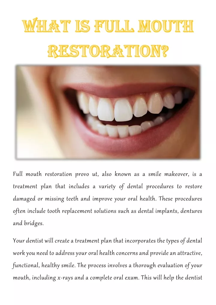 full mouth restoration provo ut also known