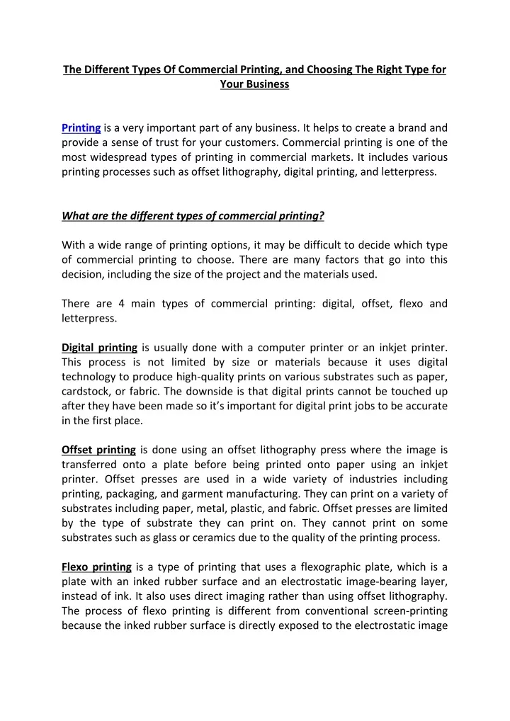 the different types of commercial printing