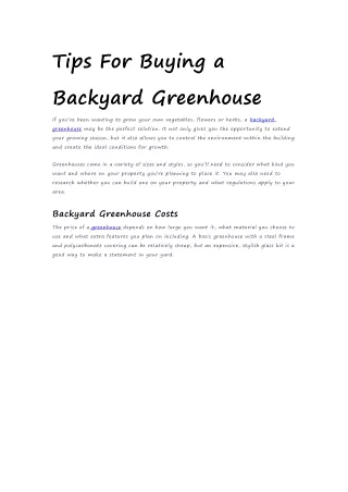 Tips For Buying a Backyard Greenhouse
