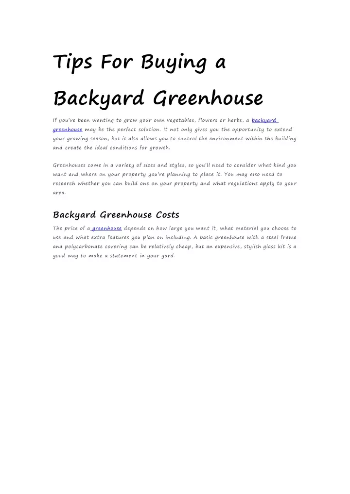 tips for buying a backyard greenhouse