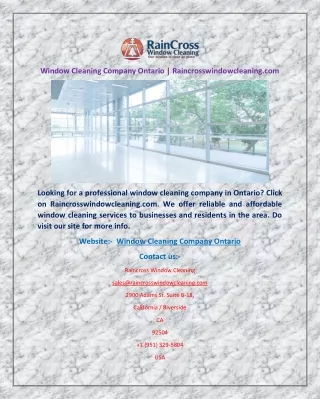 Window Cleaning Company Ontario | Raincrosswindowcleaning.com
