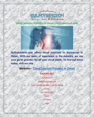 Cloud Solution Provider in Oman | Gulfcybertech.com