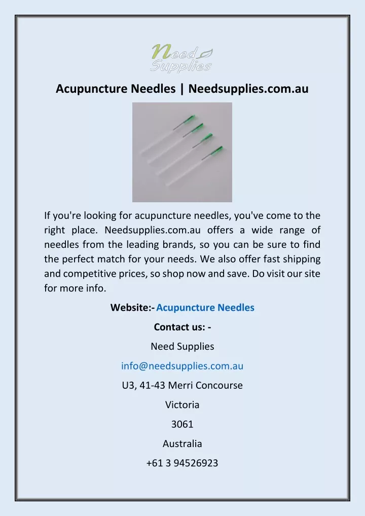 acupuncture needles needsupplies com au