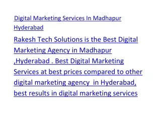 Digital Marketing Services In Madhapur Hyderabad