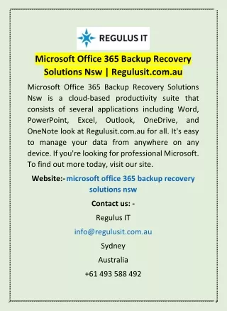 Microsoft Office 365 Backup Recovery Solutions Nsw | Regulusit.com.au