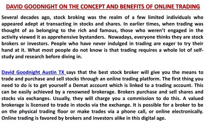 david goodnight on the concept and benefits