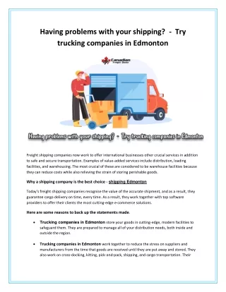 Having problems with your shipping  -  Try trucking companies in Edmonton