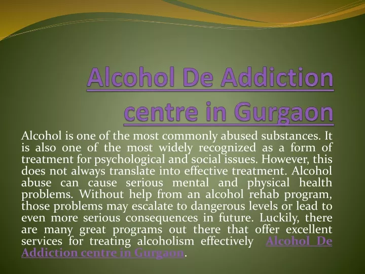 alcohol de addiction centre in gurgaon