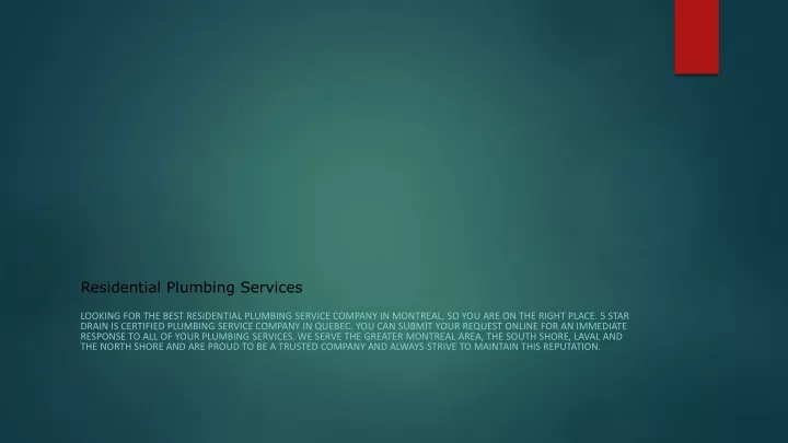 r esidential p lumbing services