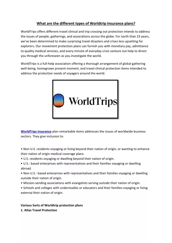 what are the different types of worldtrip