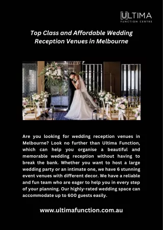 Top Class and Affordable Wedding Reception Venues in Melbourne