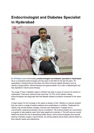 Endocrinologist and Diabetes Specialist in Hyderabad | Dr. Jp Kotla