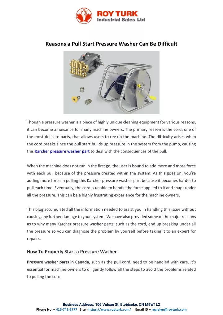reasons a pull start pressure washer
