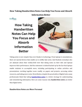 How Taking Handwritten Notes Can Help You Focus and Absorb Information Better