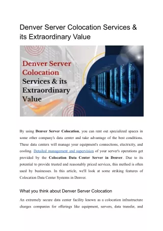 Denver Server Colocation Services & its Extraordinary Value