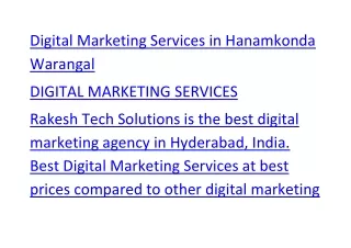 Digital Marketing Services in Hanamkonda Warangal