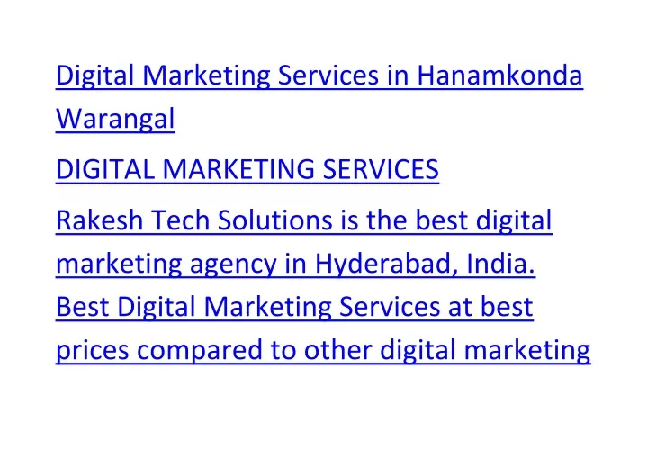 digital marketing services in hanamkonda warangal