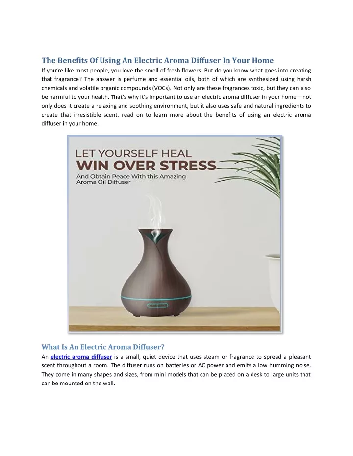 the benefits of using an electric aroma diffuser