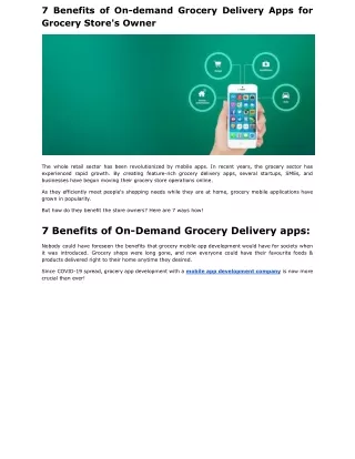 7 Benefits of On-demand Grocery Delivery Apps for Grocery Store's Owner
