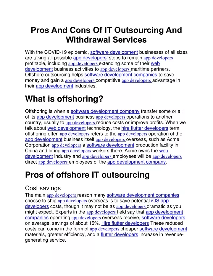 pros and cons of it outsourcing and withdrawal