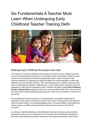 Six Fundamentals A Teacher Must Learn When Undergoing Early Childhood Teacher Training Delhi