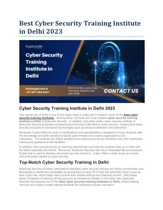 Online Cyber Security Training Institute in Delhi