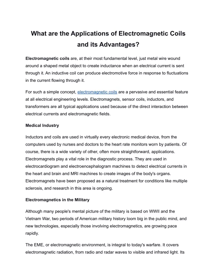 what are the applications of electromagnetic coils